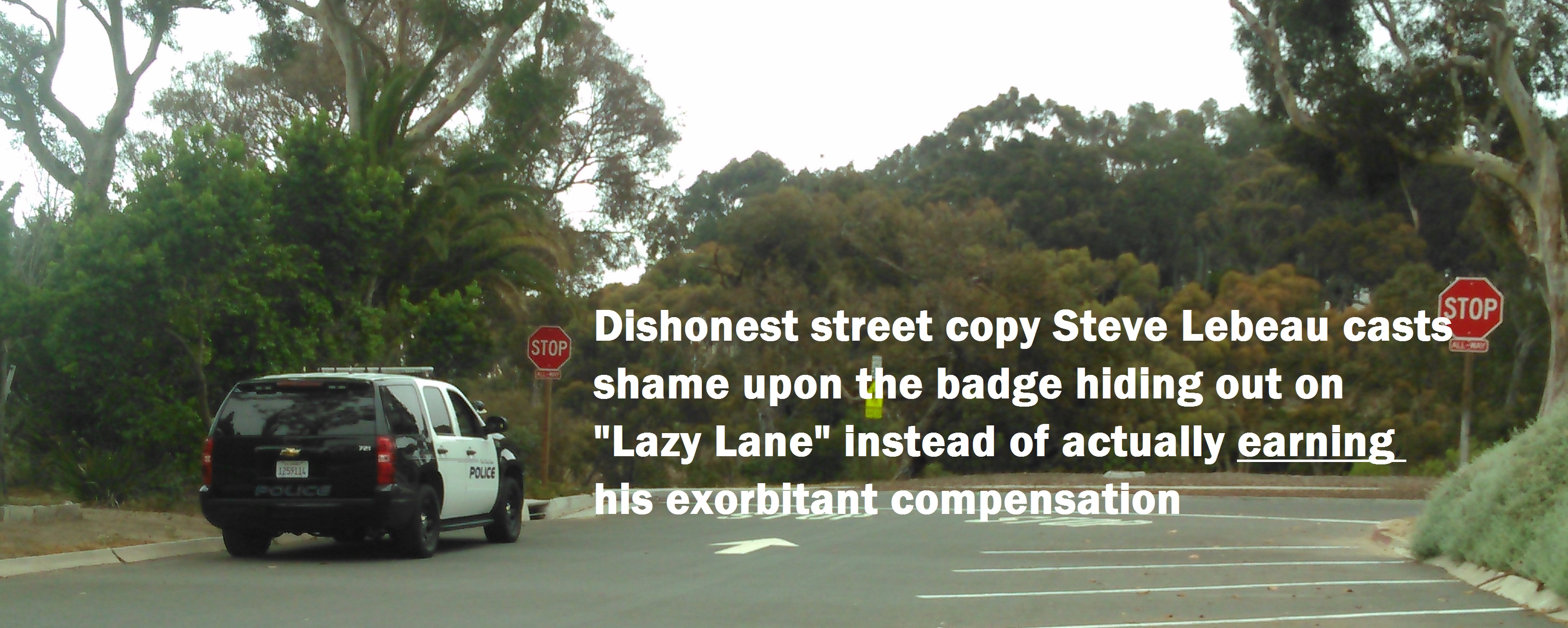 Chief Kepley directs wasting our tax dollars on snaring PVE residents in a stop sign trap on the one City street w/ nearly zero cross traffic but a convenient block from PVE Police Department HQ (Via Almar/ lower PV Drive West); God forbid his officers actually exert effort and take risks